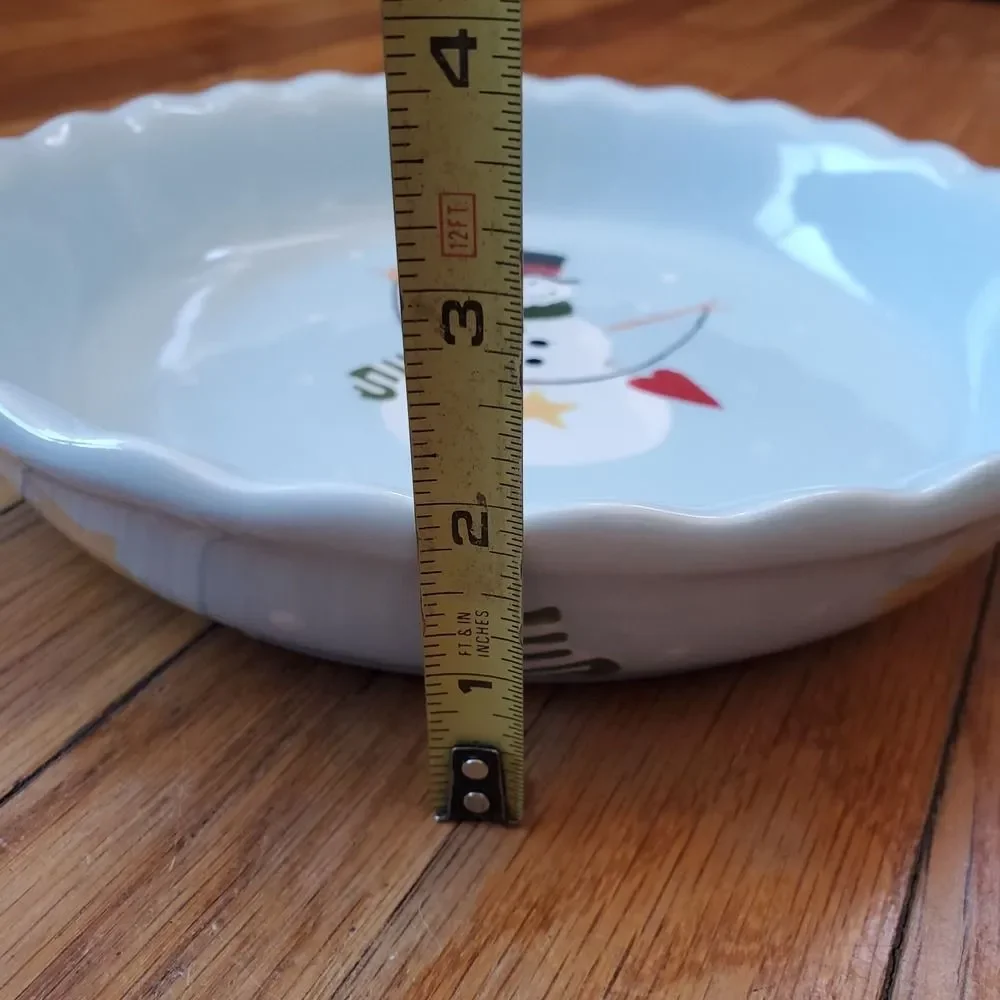 Nantucket Snowman pie plate tray ceramic 10